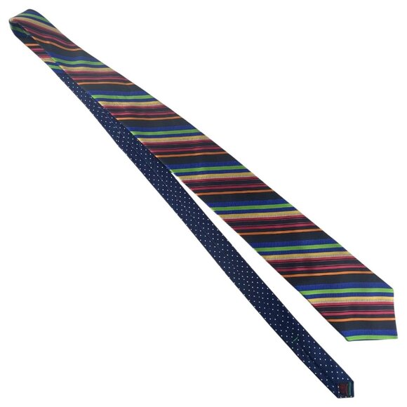 Mens Tommy Hilfiger Silk Multicolored Striped Tie Orange Blue Green Made in USA - Picture 7 of 8
